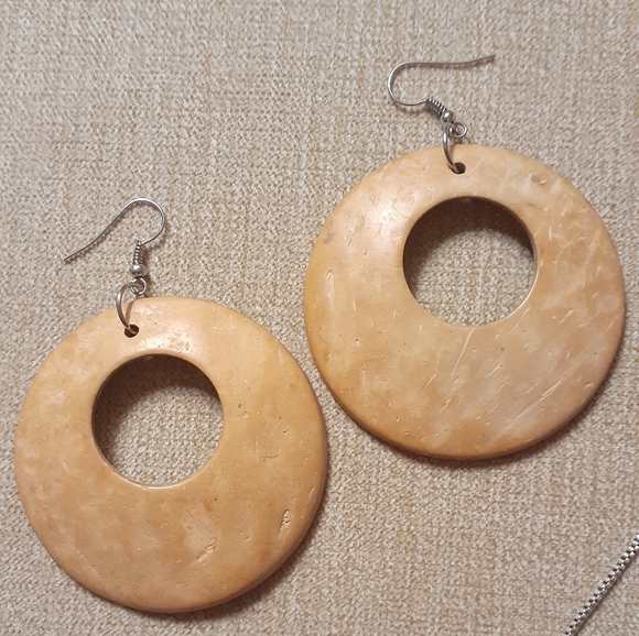 Natural Wood Hoop Earrings, 3" - Picture 4 of 4
